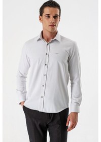 Resim İmza Açık Bej Uzun Kollu Desenli Armürlü Sert Yaka Cepsiz Pamuklu Slim Fit Dar Kesim Gömlek 1004235171-açık Bej Açık Bej 