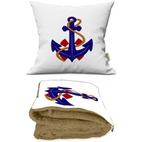 Resim Çıpa Desenli İç Dolgusu Battaniyeli Araç İçi Opsiyonel Yastık 36 