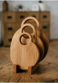 Resim Kayın 3 Lü Yuvarlak Kesme Tahtası Ahşap 