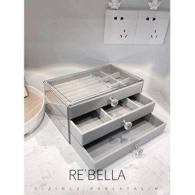 Resim MCM Group 3 Çekmeceli Bölmeli Şeffaf Takı Kutusu | Mücevher Saklama Kutusu | Gri Renk Seçeneği 13X23X10 