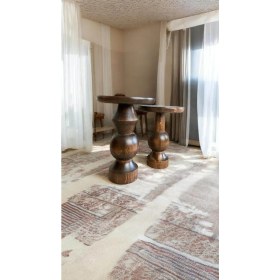 Resim Wood Wooden Ahşap 2'li Set Mantar Yan Sehpa Modern Fiskos / Ceviz Renk / Zigon Sehpa Vernikli 