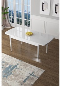 Resim Canisa Concept Zen Serisi 80x132 Mdf Açılabilir Beyaz Masa Takımı Ve 6 Kiremit Sandalye Kiremit Sandalyeler Beyaz Masa 