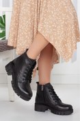Resim Mehmet Baran Baran Shoes Kadın Siyah Hakiki Deri Fermuarlı Ve Bağcıklı Bot 