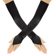 Resim 1 Çift Kadın Vintage Tarzı Parmaksız Uzun Eldiven, Esnek Kol Boyu, Dikişsiz Siyah Polyester Opera Eldiveni, Parmak Delikleri ile Güvenli Bir Uyum İçin, Düğün Kostümleri, Parti Durumları İçin Sıcak ve Zarif Bir Aksesuar - Elde Yıkama veya Sadece Temizleyin, Parti Eldivenleri | Konfig Eldivenleri | Esnek Polyester 