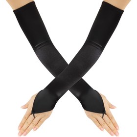 Resim 1 Çift Kadın Vintage Tarzı Parmaksız Uzun Eldiven, Esnek Kol Boyu, Dikişsiz Siyah Polyester Opera Eldiveni, Parmak Delikleri ile Güvenli Bir Uyum İçin, Düğün Kostümleri, Parti Durumları İçin Sıcak ve Zarif Bir Aksesuar - Elde Yıkama veya Sadece Temizleyin, Parti Eldivenleri | Konfig Eldivenleri | Esnek Polyester 