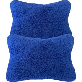 Resim Mavi Pelüş Ortopedik Araç Seyahat Koltuk Boyun Yastığı 2'li Set 