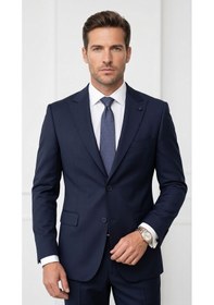 Resim Plus Scorpion Ck125 Erkek Blazer Ceket Twill Puntolu Kırlangıç Yaka 2 Düğmeli Çift Yırtmaçlı Slim Fit Lacivert 