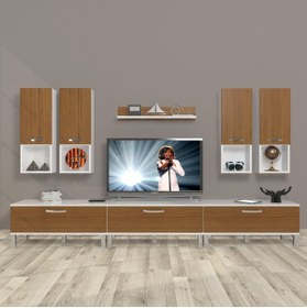 Resim Decoraktiv Eko 8da Mdf Krom Ayaklı Tv Ünitesi Tv Sehpası - Beyaz - Ceviz 