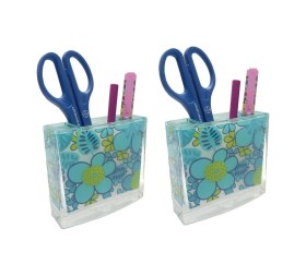 Resim 2 Adet Kalemlik Mavi Çiçekli Akrilik Ofis Gereci 10x10x3cm Çok Renkli 