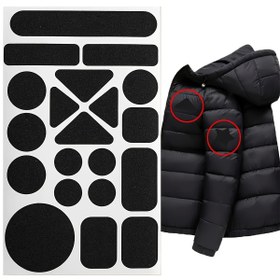Resim 1 Adet Siyah Kendinden Yapışkanlı Giysi Tamir Yaması - Aşağı Ceketler ve Kıyafetler için Dikişsiz Kumaş Sticker, Görünmez Yırtık Onarım Seti, Delikler & Yırtıklar İçin Acil Düzeltme, Giysi Tamir Gereçleri | Görünmez Tamir Yaması | Kendinden Yapışkan Tasarım, Giysi Tamir Kit 