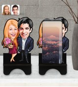 Resim Bk Gift Kişiye Özel Sevgililer Karikatürlü Ahşap Biblo Telefon Standı-94 