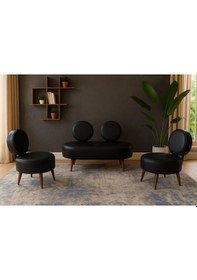 Resim Dünya Modern Deri Koltuk Takımı Şıklık Ve Konforun Buluşması Ofis & Ev Ceviz Ayak Siyah Siyah 