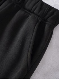 Resim Unisex Rahat Kalıp Los Angeles Baskılı Paçası Lastikli Siyah Eşofman Alt Siyah 