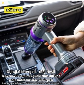 Resim Ezere Kablosuz El Süpürgesi 20000pa Çekim Gücü,3kademeli,21v 2.0ah Batarya 