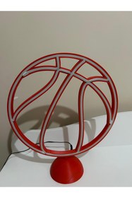 Resim Neon Basketbol Topu Neon LED Lamba – 3D Baskı, 12V Adaptörlü, Aç/Kapa Düğmeli 