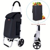 Resim 1 Adet, Moda Alışveriş Arabası, Taşınabilir Tekerlekli Sepet, Depolama Kutulu, Çıkarılabilir Alışveriş Çantası, Katlanabilir Teleskopik Taşıma Arabası, Gıda Satın Alma ve Kamp Seyahati İçin Pratik Araç, Siyah, Çanta Ayrıca Satılır 