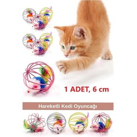 Resim Tineke Kafesli Renkli Fareli Kedi Köpek Oyun Topu 6 cm 