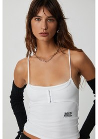 Resim Grimelange Noelıa Kadın Agraf Bağlamalı Ve Baskı Detaylı Ince Askılı Crop Beyaz Body Beyaz Body 