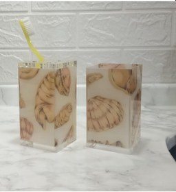 Resim Sıa 2 Li Banyo Seti.Kumaş Istiridye Desenli Akrilik Krem 