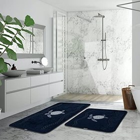 Resim Kaplumbağa Desen 2li Banyo Paspas Takımı (Lacivert, 50x80) 