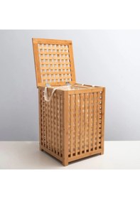Resim Büyük Boy Ahşap Bambu Kirli Sepeti 45x45x62 Renkli 