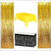 Resim Sarı Masa Örtüsü, Siyah Masa Eteği, 2 Adet Gold Arka Fon 
