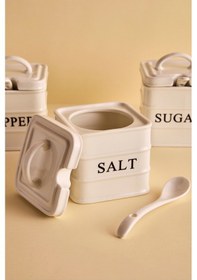 Resim Bianca 3'lü Beyaz Kulplu Porselen Kare Baharatlık Takımı Beyaz Beyaz 