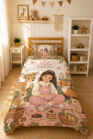 Resim Evmila Karikatüristik Sevimli Hayvanlar Temalı Nevresim Takımı - 200x220 cm Nevresim ( Çift Kişilik Özelleştirilmiş ) + 50x70 cm Yastık Kılıfı 2 Adet 