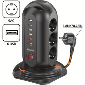Resim HITRENDS Duvar Priz Kulesi, Uzatılabilir 1.8m Kablo, Dahili Anahtar ve Çift Telefon Tutucuları ile - Ev, Ofis veya Mutfak için İdeal, 220V-240V Avrupa Standart Fiş, USB Şarj Portu, Güç Kaynağı, 9AC, Küp Şekilli 