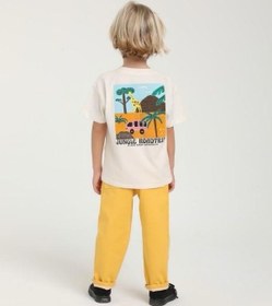 Resim Escabel Erkek Bebek Road Trip Yazılı Pamuklu T-shirt-15620 Ekru 