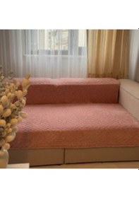 Resim Peluş Pudra Baklava Desen Koltuk Örtüsü 170x220cm Pudra Pembe 