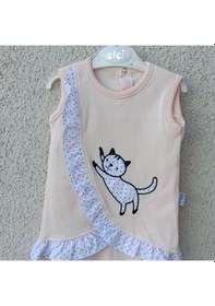 Resim 3-9 Ay Kız Bebek Badi Kedili Fırfırlı Bandanalı Somon Çok Renkli 