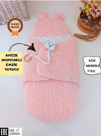 Resim Peluş Bebek Dış Kundağı Oyuncaklı Uyku Tulumu Hastane Çıkışı Hediyelik Sarma Battaniye Pembe 
