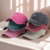 Resim Unisex Retro Nakışlı Kalp Desenli Yumuşak Üst Nefes Alabilir Mesh Beyzbol Şapkası, Kadınlar İçin Basit Yıkama Stili Yazlık Dış Mekan Şapka 