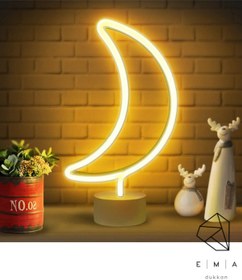 Resim Ema Dükkan Ay Dede Neon Led Işıklı Usb'li Gece Lambası Pilli Neon Led Işıklı Masa Lambası Dekoratif Aydınlatma 