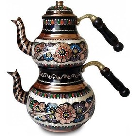 Resim Erzincan El Işlemeli Bakır Çaydanlık Büyük Boy Çok Renkli 