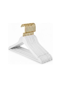 Resim Faravis Atelier Beyaz Meşe Ahşap Lüks Askı Kıyafet Elbise Gömlek Ve Pantolon Askısı Amerikan Kanca 10 Adet 