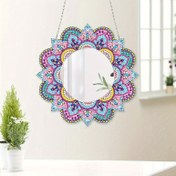 Resim 2D Akrilik Düz DIY Elmas Boyama Makyaj Aynası - Canlı Çiçek ve Geometrik Tasarım, Akrilik Düzensiz Şekil, Renkli Sanat Hediyesi Ev Dekoru, DIY Sanat Eseri | Canlı Duvar Sanatı | Dayanıklı Ayna, Banyo Aynası 