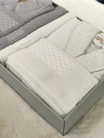 Resim Özdilek Elissa Aile Bornoz Seti - Gri Beyaz Beyaz 