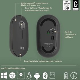 Resim LOGITECH Pebble 2 Combo, Grafit, 920-012245, Bluetooth, Türkçe, Q, Multimedya, Mini Klavye Mouse Set 