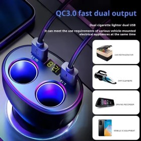 Resim Cloudstore Wmy-c143 12v/24v Çift Usb-c Hızlı Şarj Voltaj Göstergeli Aşırı Koruma Qc3.0 Uyumlu Araç Şarj Cihazı 