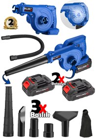 Resim Millian Çift Akülü Devir Ayarlı Şarjlı Hava Üfleme Çekme Toz Toplama Süpürge Makinesi + 3 Başlık Hediyeli 