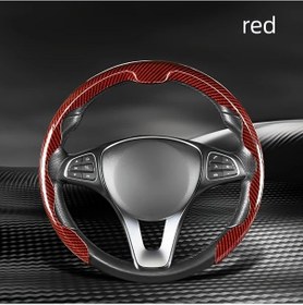 Resim Xuweiwei Kırmızı Evrensel Direksiyon Kılıfı Karbon Desen Kaymaz Deri Hissi Abs Malzeme Çoğu Araç İçin Kırmızı 