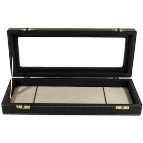 Resim Siyah Renk Cam Kapaklı İçi Bej Astarlı Geniş Deri Tesbih Kutusu 