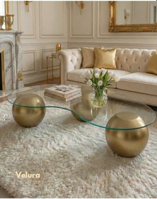 Resim Küre Orta Sehpa - Gold - Fasulye - Füme Cam Altın 