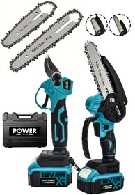 Resim ekinler el aletleri Germany 2 Li Set 18v 1.5 Ah Çift Akülü Çelik Şanzıman Şarjlı Dal Budama Makası & Testeresi 