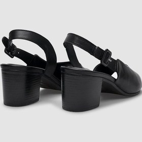 Resim %100 Hakiki Deri Siyah Toka Detaylı Kadın Topuklu Sandalet-siyah Siyah 