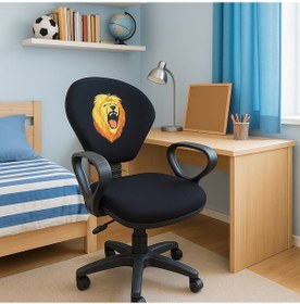 Resim Gs Aslan Taraftar Temalı Sarı-kırmızı Çocuk Çalışma Koltuğu Ofis Koltuğu Tekerlekli Sandalye Siyah 