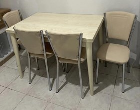 Resim Yandan Açılır Ahşap Mutfak Masa Takımı 4 Sandalyeli Krem 