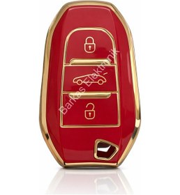 Resim Opel Astra Corsa Mokka Grandland Vivaro Crossland Combo Anahtar Koruma Kılıfı Kırmızı Gold 